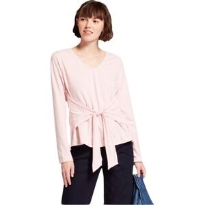 A NEW DAY Blush Pink Heather Tie-front Top Extra Small
